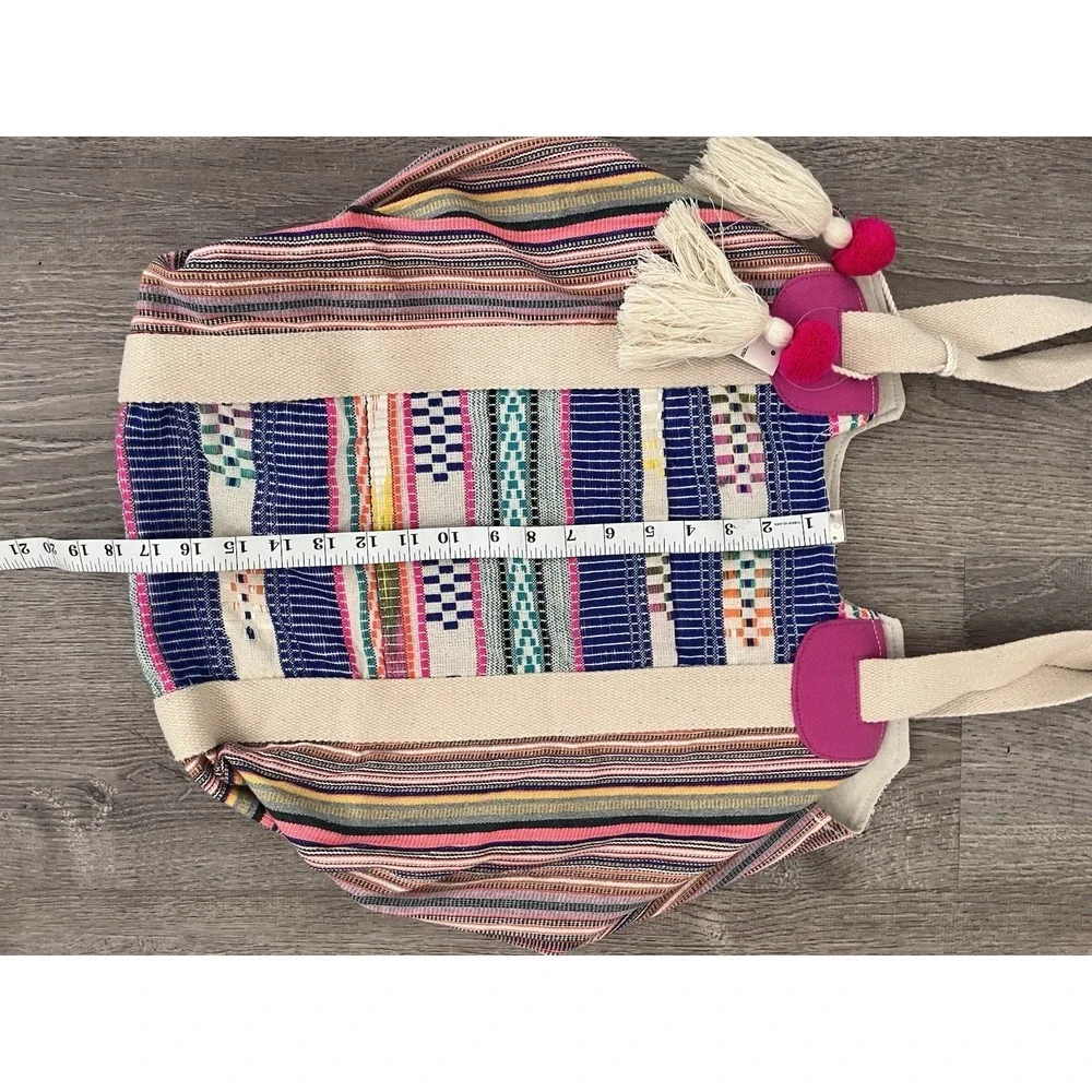 Boho Striped Canvas Tote Bag Tassels Bohemian Festival Beach Shoulder Bag NWT
